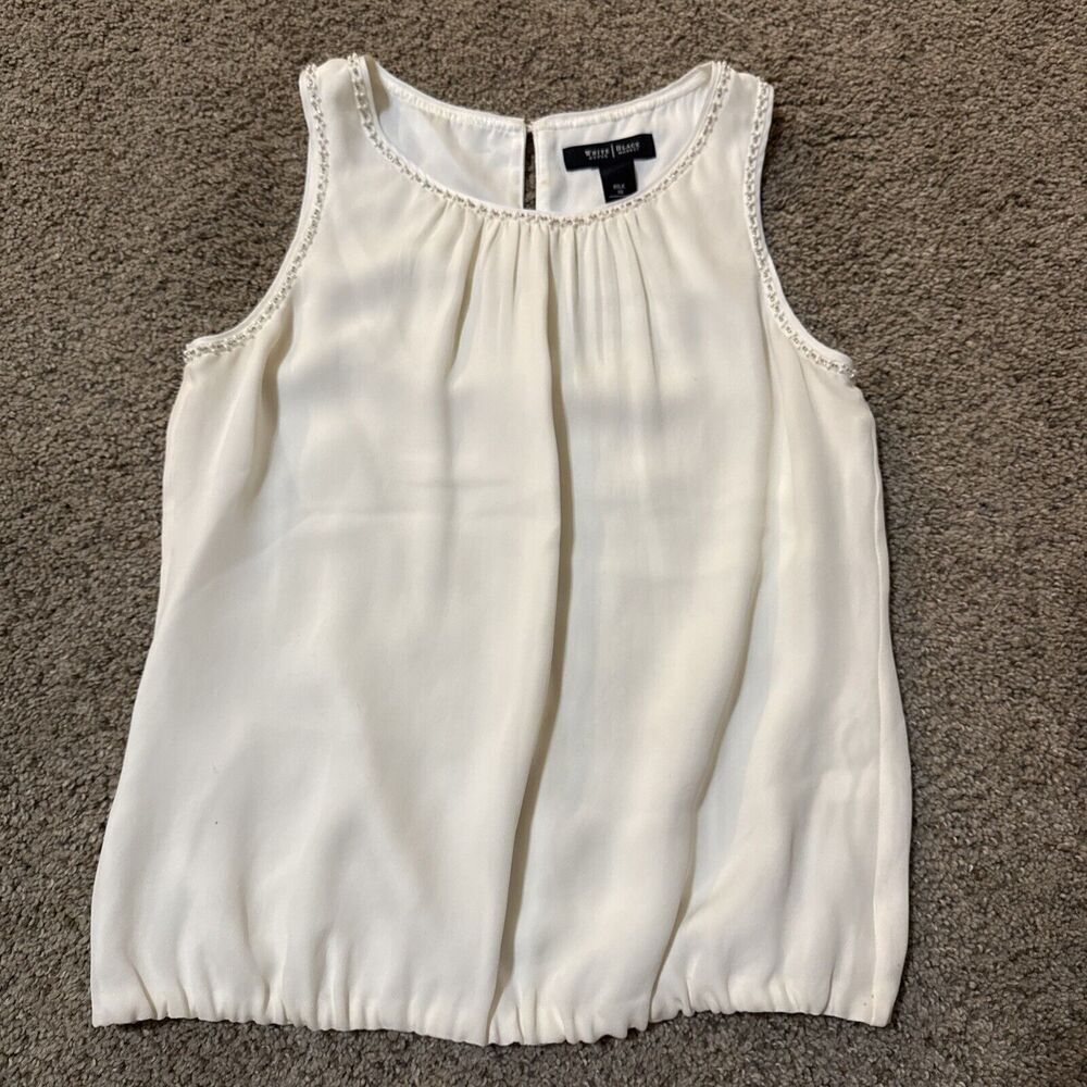 WHITE HOUSE BLACK‎ MARKET Intricate Beaded Stretch Silk Tank Office Blousen XS